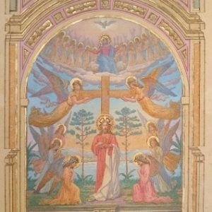 O projeto inicial para os afrescos do presbitério do Santuário, feito por Arnaldo Mecozzi em 1912